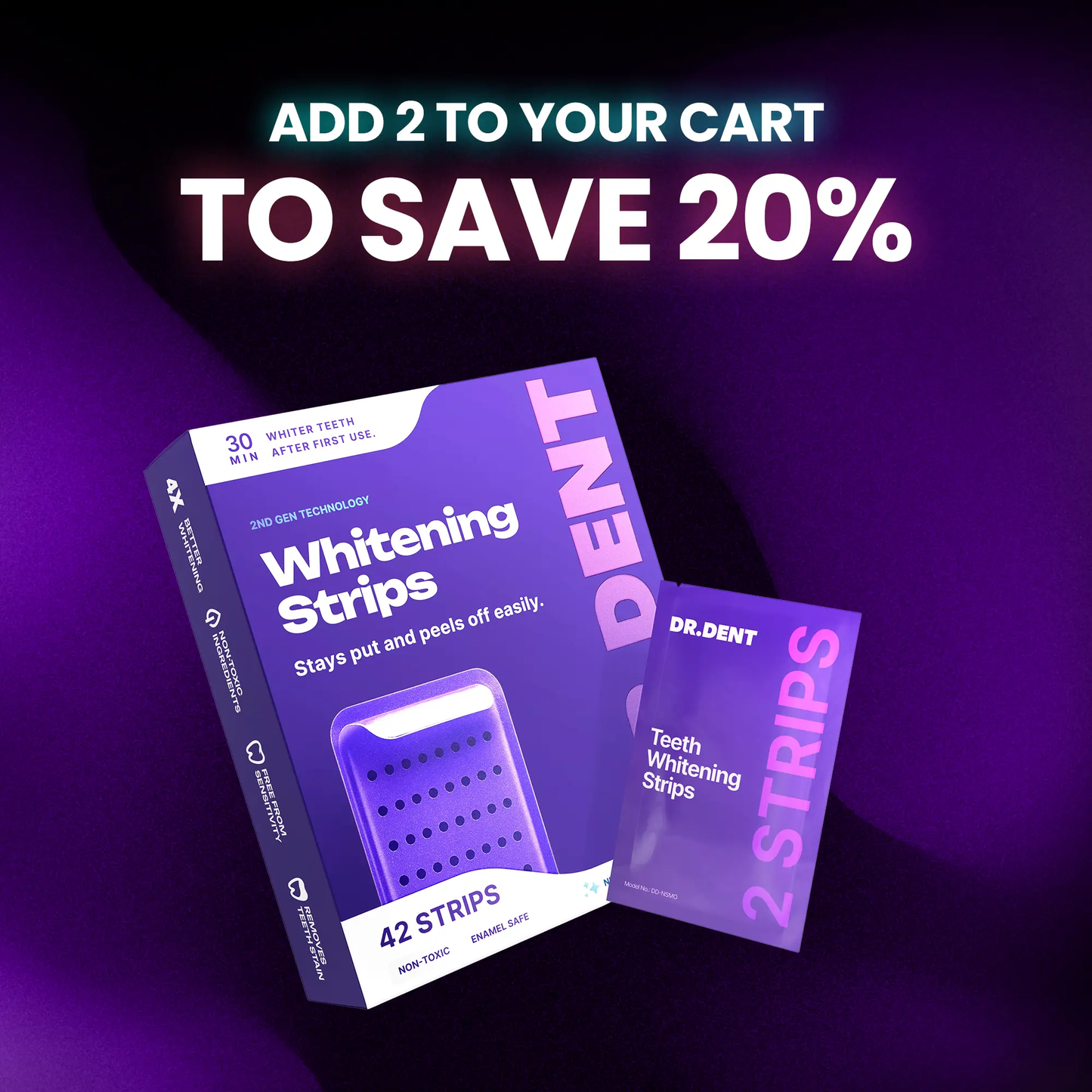 Experience a Dazzling Smile with DRDENT Purple Teeth Whitening Strips - 7/21 Sessions of Enamel-Safe, Non-Sensitive Whitening - Peroxide-Free Formula